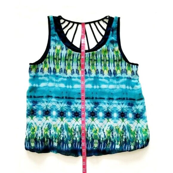 By & By Women’s Blue & Green Print Lattice Back Sleeveless Top Size Medium - Picture 12 of 13